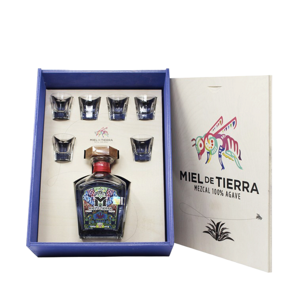 Miel De Tierra Espadin + 6 Mini Tumbler - Cofanetto Legno